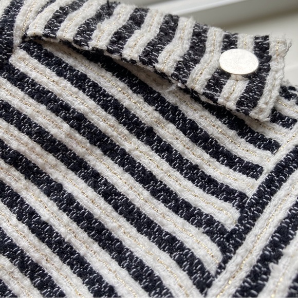 H&M jacket black and white gold metallic striped fitted zip-front blazer - Picture 4 of 16